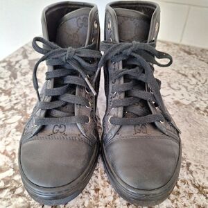 Gucci Black Monogram High Top Sneakers Size 34